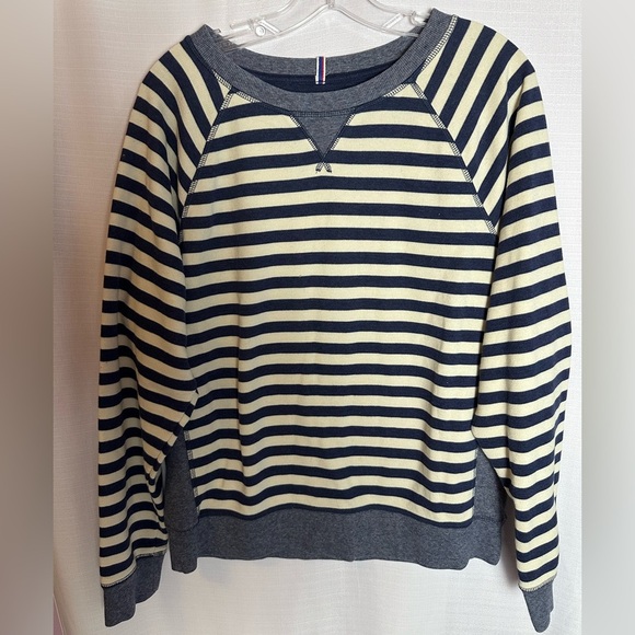 Champion women’s crew neck blue and cream striped sweatshirt, size L - Picture 1 of 5